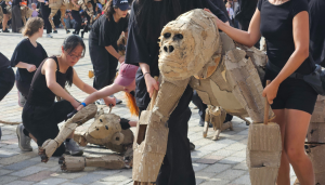 A gorilla made of cardboard -one of the Herds that has travelled all the way from the Congo